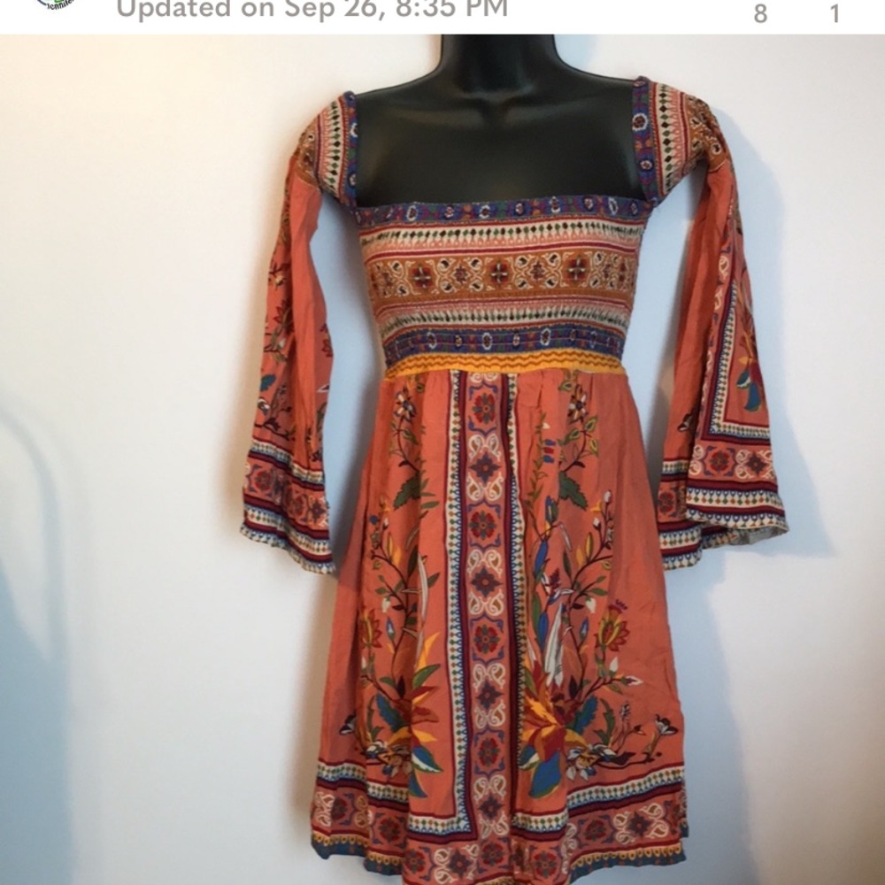 Flying Tomato Off Shoulder Smocked Dress Boho S